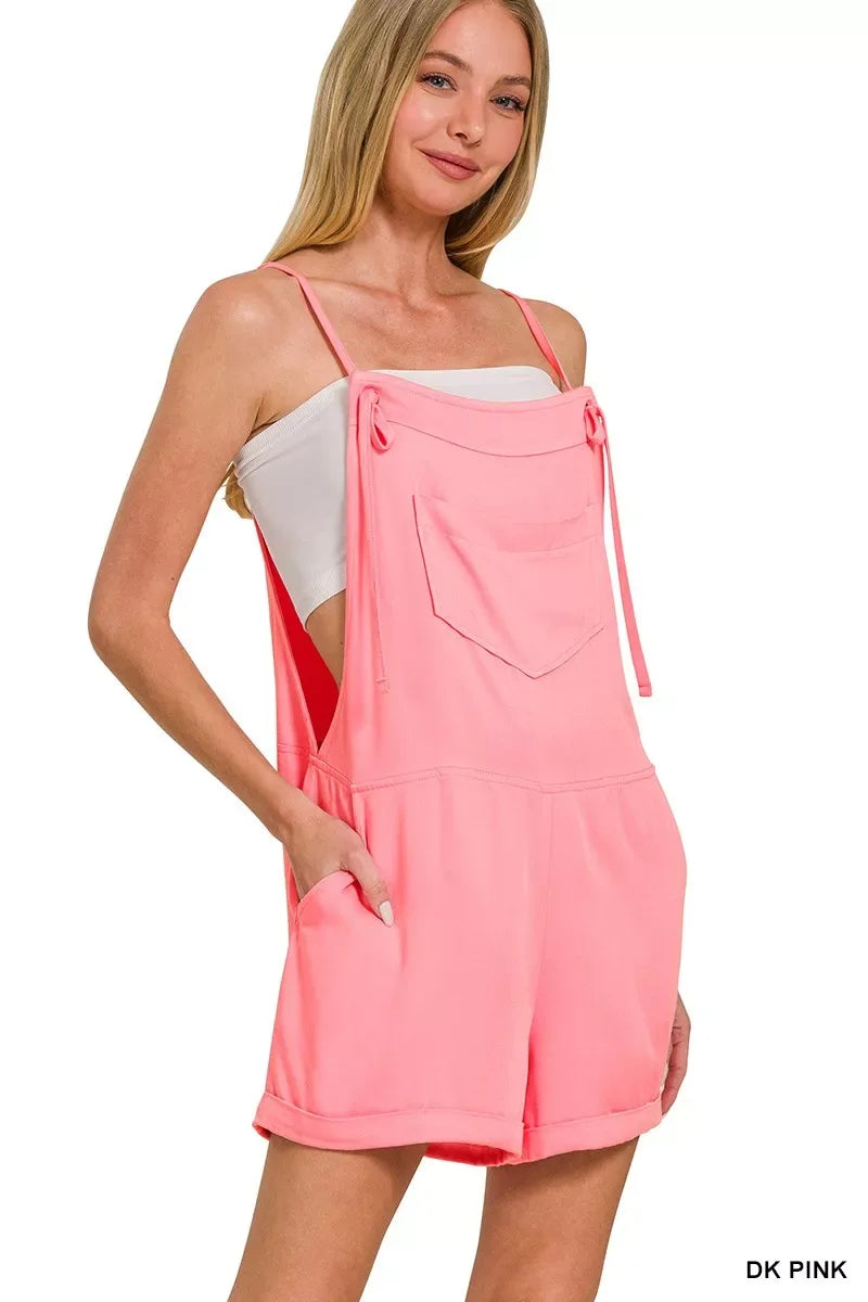 Zenana Rayon Woven Romper With Tie Knot Strap - Trendsi - Flyclothing LLC