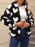Heart Fuzzy Fleece Zip-Up Outerwear - Trendsi - Flyclothing LLC