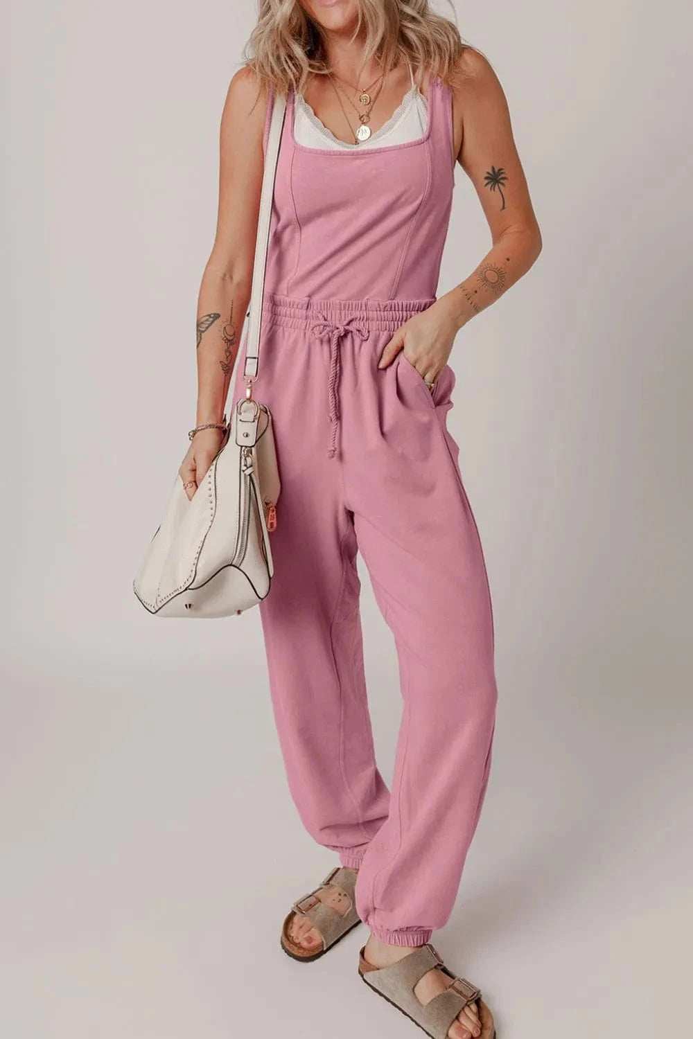Elastic Waist Sleeveless Square Neck Jumpsuit - Trendsi - Flyclothing LLC