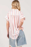 SAGE+FIG Full Size Multi Stripe Button Down Short Sleeve Shirt Plus Size - Trendsi - Flyclothing LLC