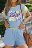 HAPPY EASTER Sequin Round Neck Top and Short Set - Trendsi - Flyclothing LLC