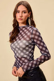 SO ME Plaid Mesh Knit Long Sleeve Top with Thumb Opening - Trendsi - Flyclothing LLC