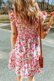 Smocked Floral V-Neck Ruffled Cap Sleeve Dress - Trendsi - Flyclothing LLC
