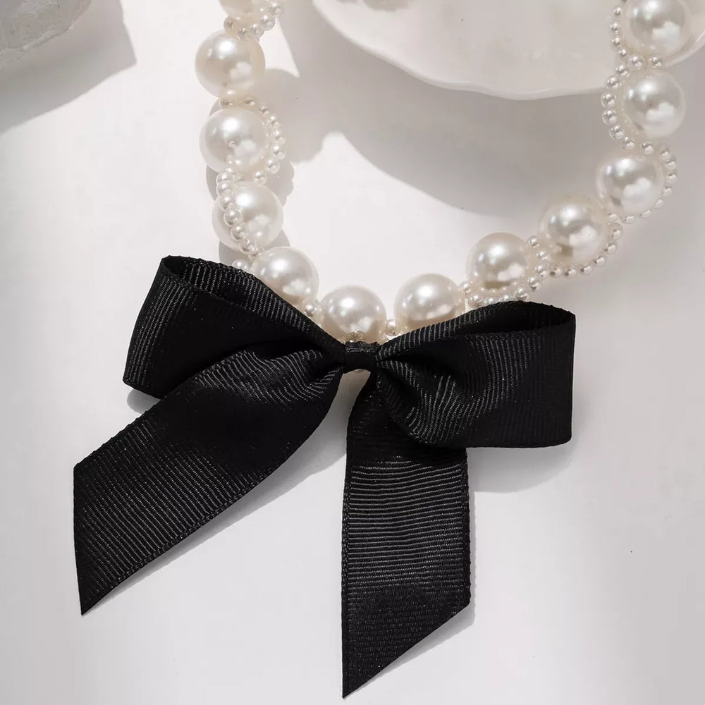Pearl Choker Necklace with Bow Accent - Trendsi - Flyclothing LLC