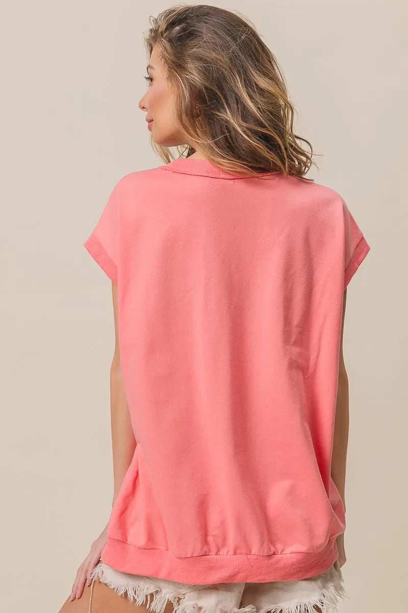 BiBi French Terry Drop Shoulder Basic Top - Trendsi - Flyclothing LLC