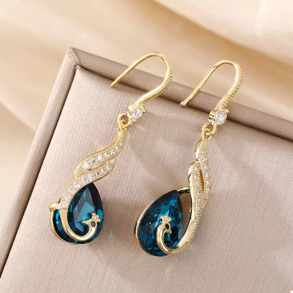 18K Gold-Plated Peacock Teardrop Earrings - Trendsi - Flyclothing LLC