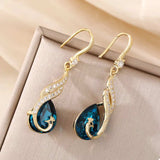 18K Gold-Plated Peacock Teardrop Earrings - Trendsi - Flyclothing LLC