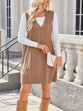 Lovelet Cable Knit V-Neck Mini Sweater Overall Dress - Trendsi - Flyclothing LLC