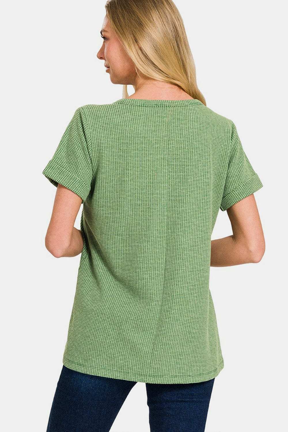 Zenana Waffle Notched Short Sleeve T-Shirt - Trendsi - Flyclothing LLC