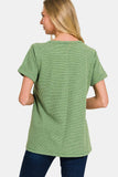 Zenana Waffle Notched Short Sleeve T-Shirt - Trendsi - Flyclothing LLC
