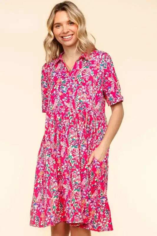 Haptics Johnny Collar Babydoll Dress with Side Pockets - Trendsi - Flyclothing LLC