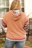 Plus Size Drawstring Geometric Long Sleeve Hoodie - Trendsi - Flyclothing LLC
