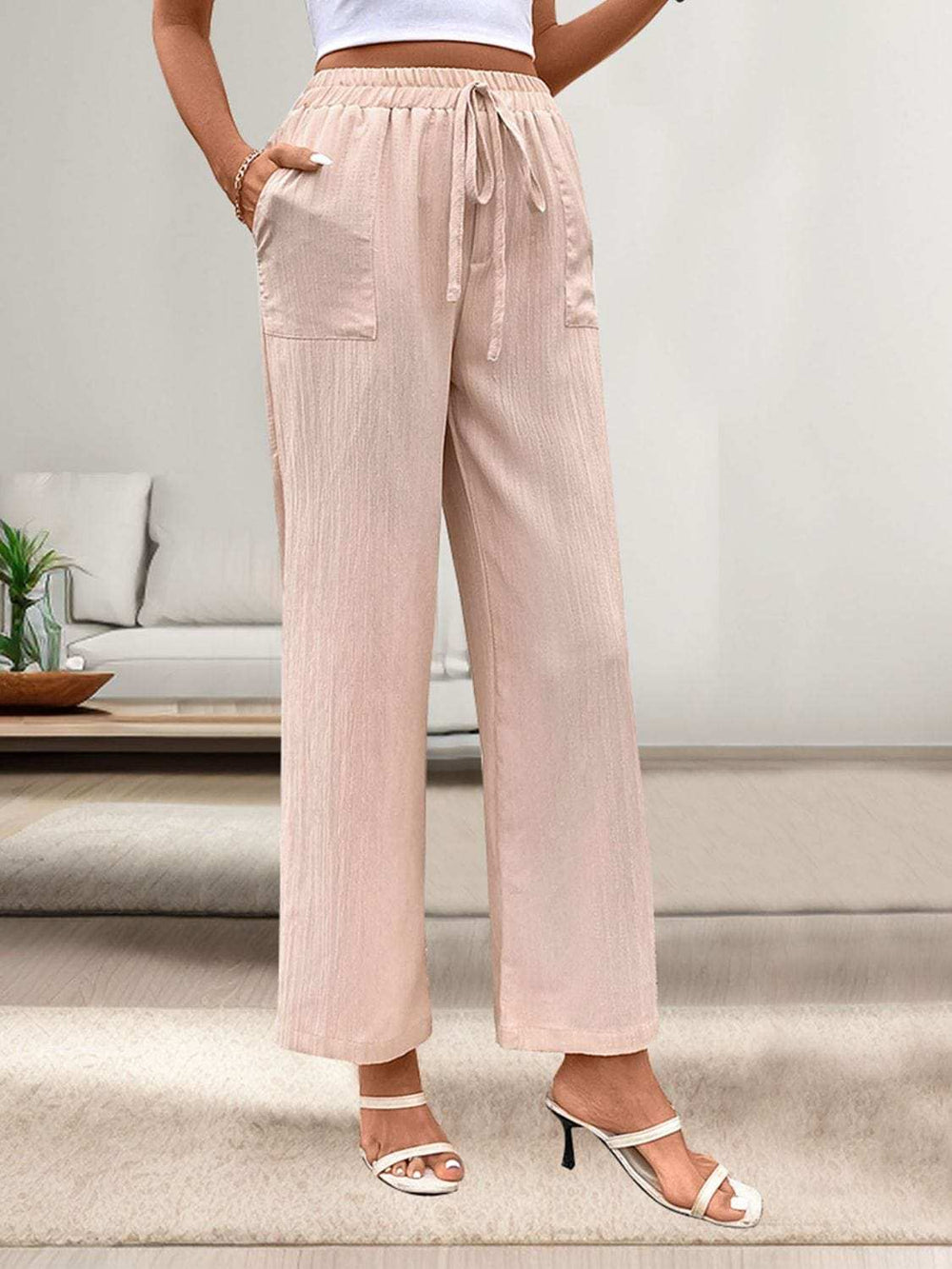 Tied Wide Leg Pants with Pockets - Trendsi - Flyclothing LLC