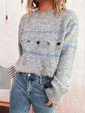 Ribbed Hem Flower Long Sleeve Sweater - Trendsi - Flyclothing LLC
