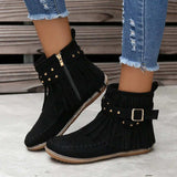 Fringe Studded Suede Flat Boots - Trendsi - Flyclothing LLC