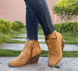 Round Toe Wedge Ankle Boots - Trendsi - Flyclothing LLC