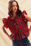 SO ME Christmas Holiday Plaid Ruffled Quilt Vest Top - Trendsi - Flyclothing LLC