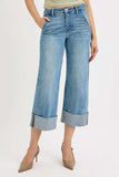RISEN Full Size Tummy Control High Rise Ankle Wide Cuffed Jeans Plus Size - Trendsi - Flyclothing LLC