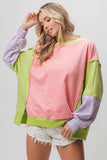 BiBi Washed Color Block Sweatshirt - Trendsi - Flyclothing LLC