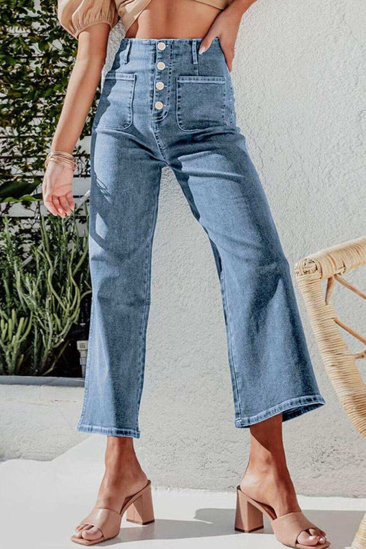 Button Fly Cropped Wide Leg Jeans - Trendsi - Flyclothing LLC