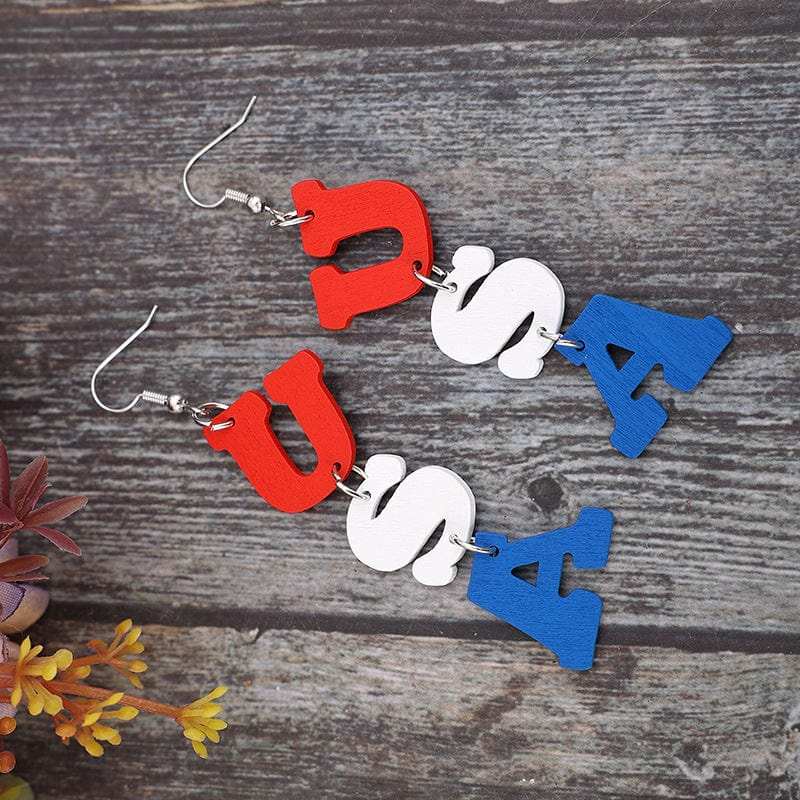 USA Wooden Letter Dangle Earrings - Trendsi - Flyclothing LLC