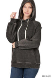 Zenana Acid Wash Fleece Hoodie with Drawstring - Trendsi - Flyclothing LLC