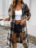 Plaid Long Sleeve Hooded Coat - Trendsi - Flyclothing LLC