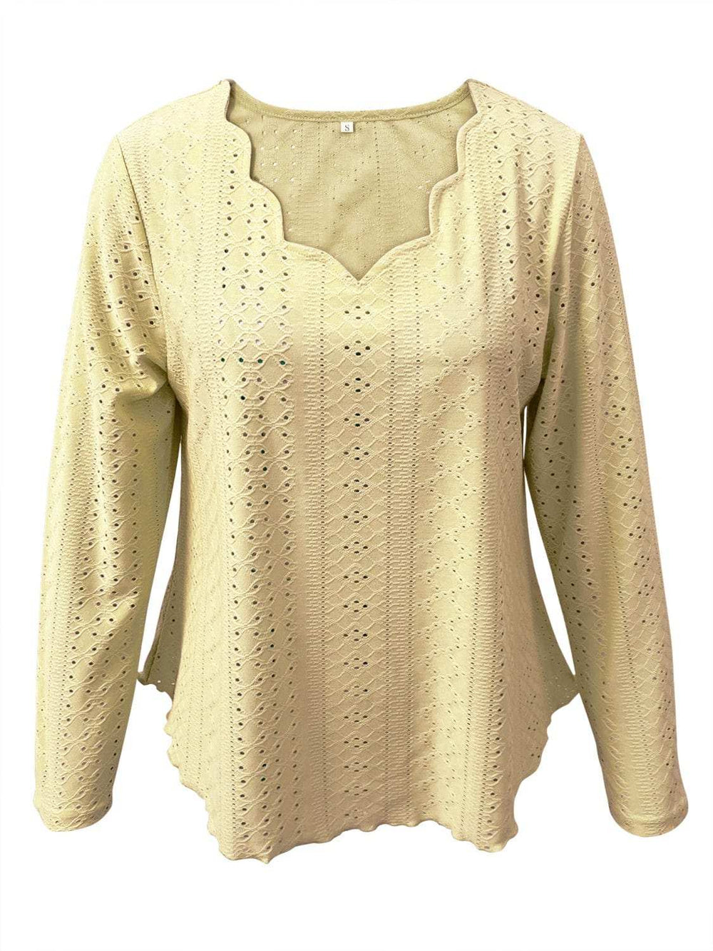 Eyelet Long Sleeve Blouse - Trendsi - Flyclothing LLC