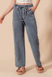 SO ME Mid Rise Drawstring Jeans with Side Snap Button - Trendsi - Flyclothing LLC