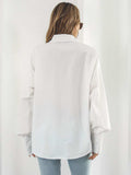 Button Up Dropped Shoulder Lantern Sleeve Shirt - Trendsi - Flyclothing LLC