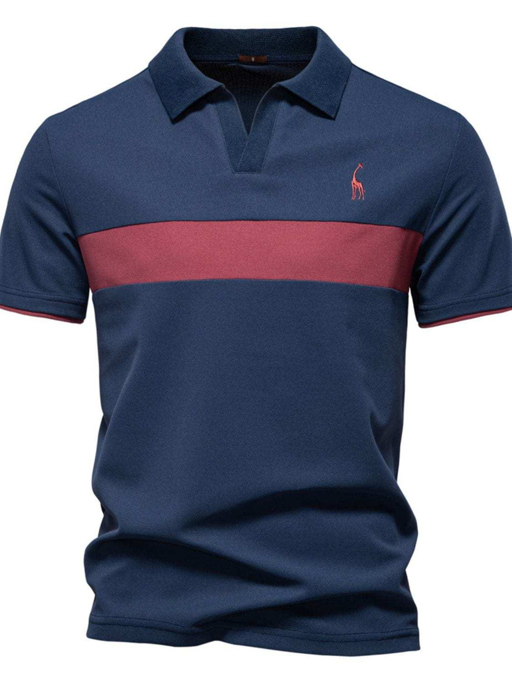 Men's Giraffe Embroidered Collared Neck Contrast Polo - Trendsi - Flyclothing LLC