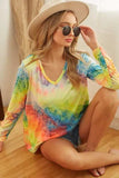 BiBi Tie Dye Long Sleeve V-Neck T-Shirt - Trendsi - Flyclothing LLC