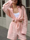 Button Up Long Sleeve Shirt and Shorts Set - Trendsi - Flyclothing LLC