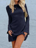 Backless Round Neck Long Sleeve Mini Dress - Trendsi - Flyclothing LLC