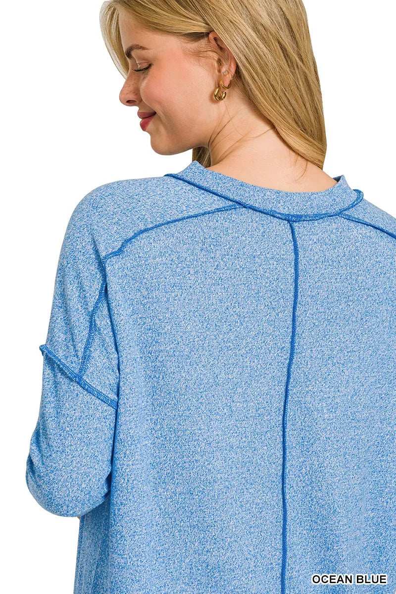 Zenana Full Size Melange Hacci Exposed Seam Hi-low Tee Plus Size - Trendsi - Flyclothing LLC