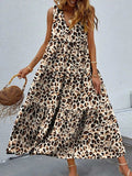 Printed V-Neck Tiered Maxi Tank Dress - Trendsi - Flyclothing LLC