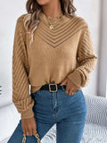 Openwork Round Neck Long Sleeve Knit Top - Trendsi - Flyclothing LLC