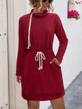 Drawstring Turtleneck Long Sleeve Mini Dress - Trendsi - Flyclothing LLC