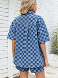 Checkered Shirt and Shorts Denim Set - Trendsi - Flyclothing LLC