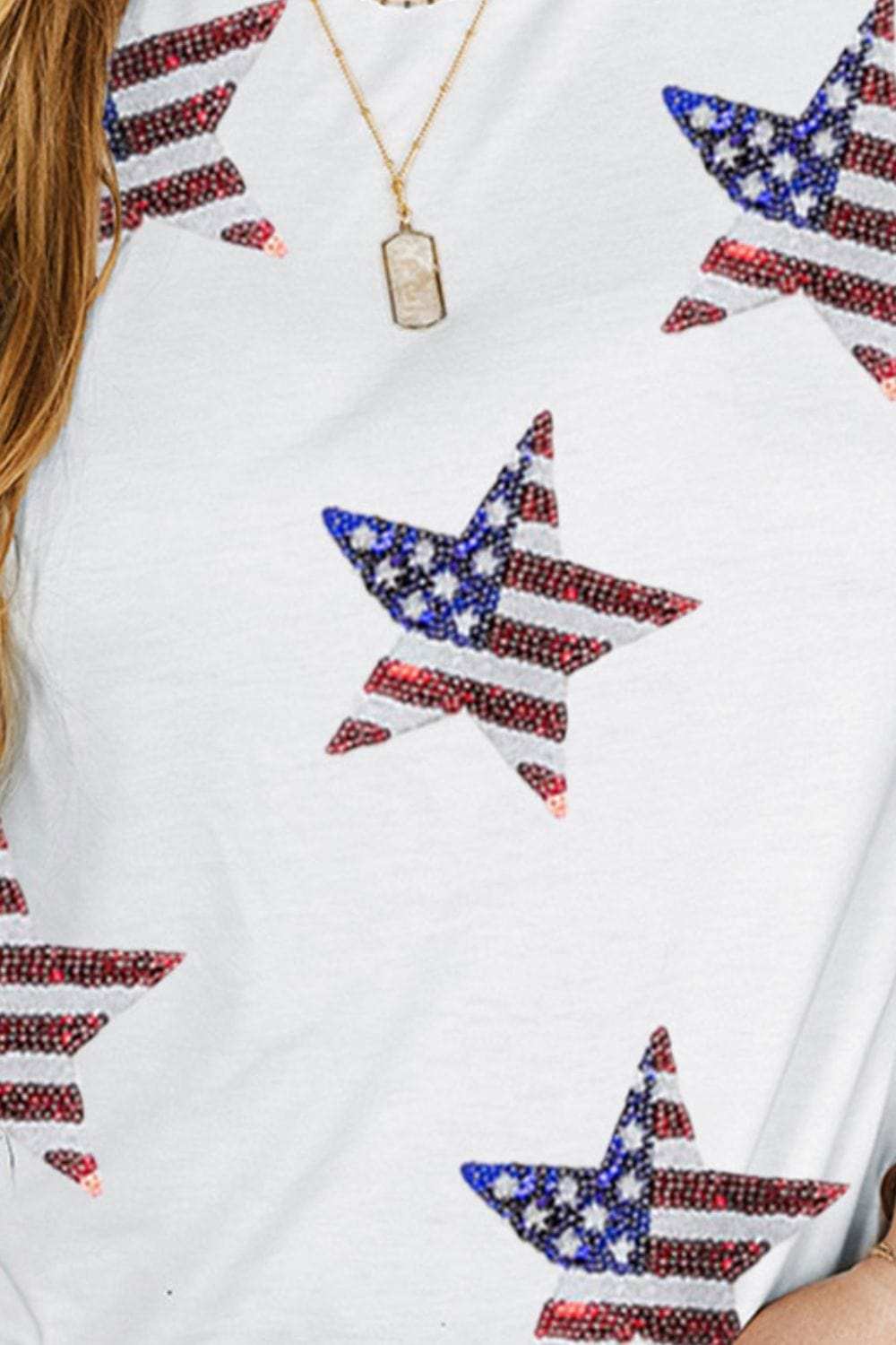Plus Size Sequin Star Round Neck Short Sleeve T-Shirt - Trendsi - Flyclothing LLC