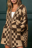 Checkered Open Front Long Sleeve Cardigan - Trendsi - Flyclothing LLC