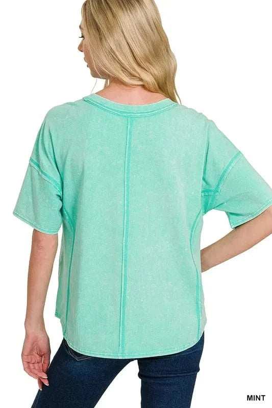 Zenana Acid Washed Short Sleeve Tee & Shorts Set - Trendsi - Flyclothing LLC