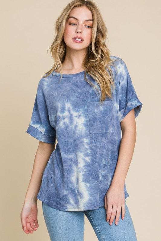 BOMBOM Tie-Dye Round Neck Short Sleeve T-Shirt - Trendsi - Flyclothing LLC