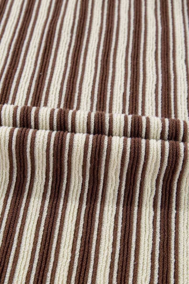 Stripe Textured Side Slit Crew Neck T-Shirt - Trendsi - Flyclothing LLC