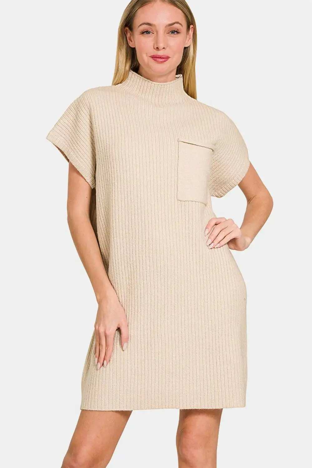 Zenana Short Sleeve Sweater Mini Dress - Trendsi - Flyclothing LLC