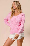 BiBi Valentines Heart Pompom V Neck Knit Top - Trendsi - Flyclothing LLC