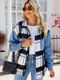Pocketed Plaid Snap Down Denim Jacket - Trendsi - Flyclothing LLC