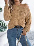 Cable-Knit One Shoulder Long Sleeve Sweater - Trendsi - Flyclothing LLC