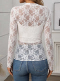 Floral Mock Neck Long Sleeve Mesh Top - Trendsi - Flyclothing LLC