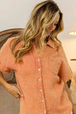 BiBi Mineral Washed Buttoned Up Shirt Top - Trendsi - Flyclothing LLC